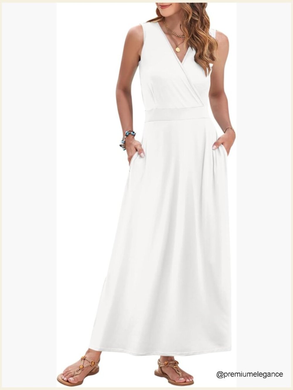 Maxi Dress Sleeveless V-Neck Wrap Waist With Pockets Summer Casual